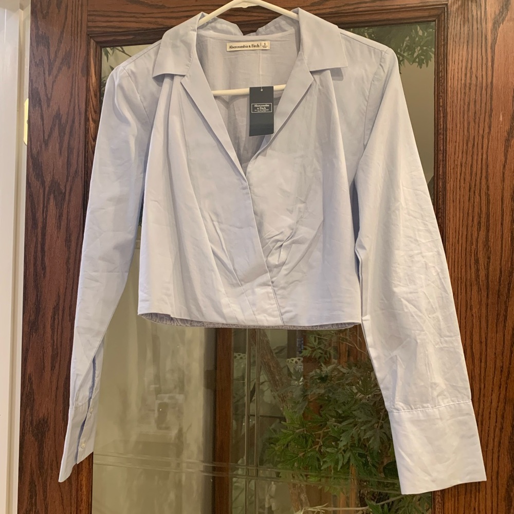 Abercrombie Long-Sleeve Poplin Wrap Top - Blue - Size Small - NEVER WORN